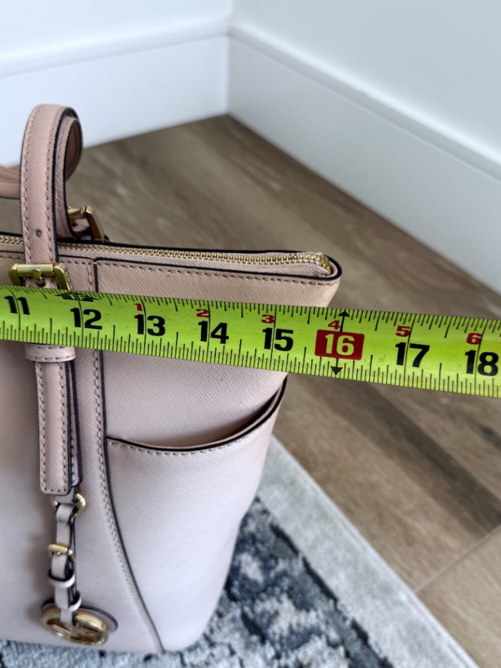 Michael Kors Jet Set Saffiano Leather Zip Top Tote Bag | Blush Pink / Rose Gold - Picture 12 of 14